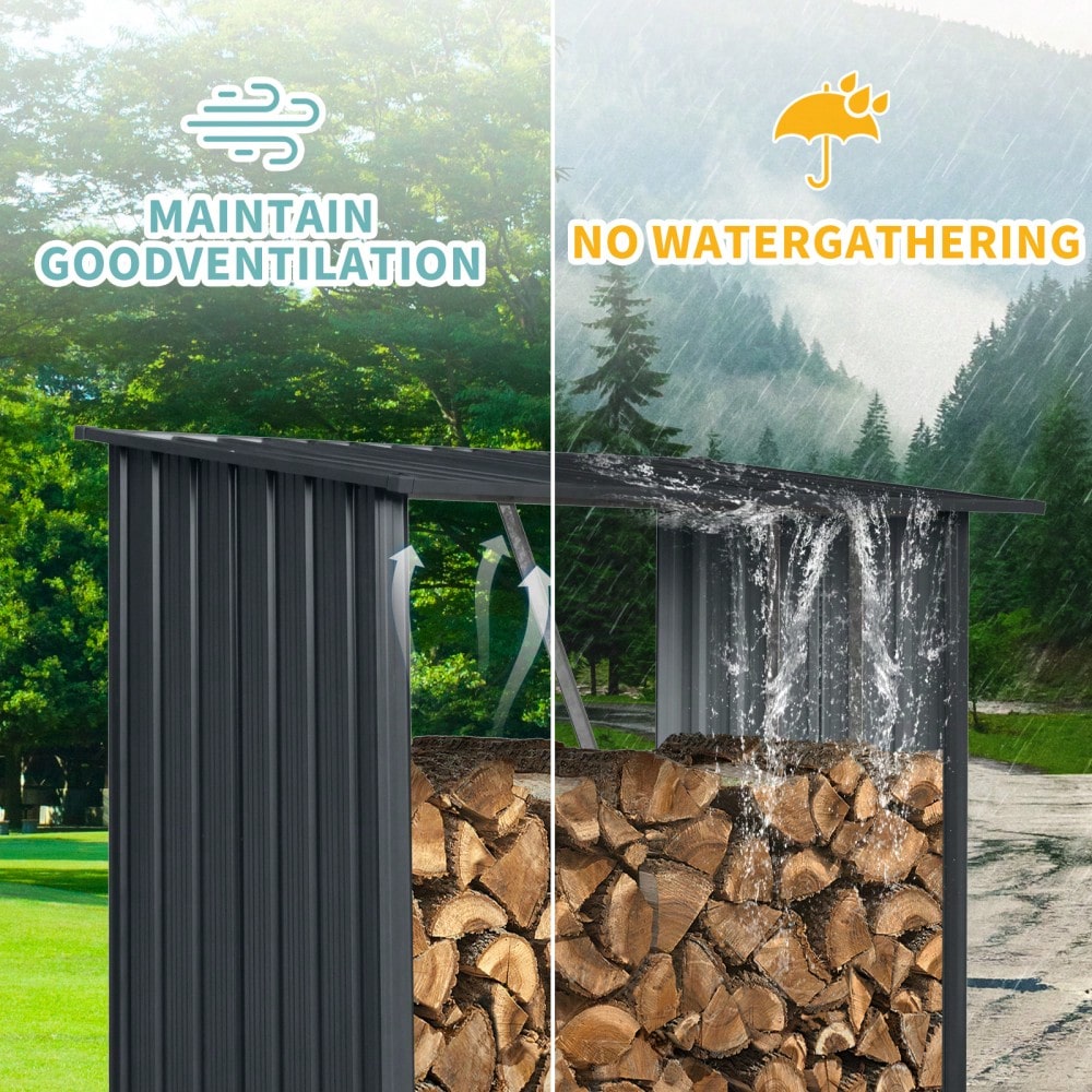 3ft X 5ft Outdoor Firewood Rack For Efficient Storage Of Firewood, Pellets, Or Lumber - Durable Open Wood Shed In Black