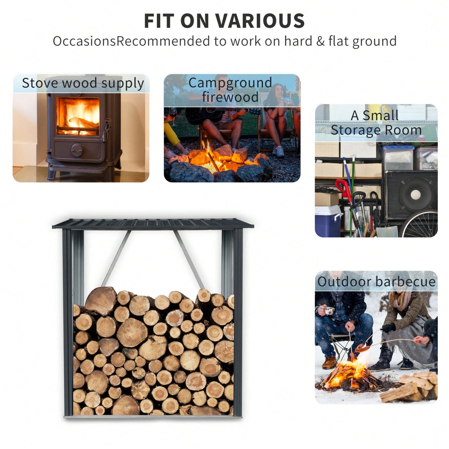 3ft X 5ft Outdoor Firewood Rack For Efficient Storage Of Firewood, Pellets, Or Lumber - Durable Open Wood Shed In Black