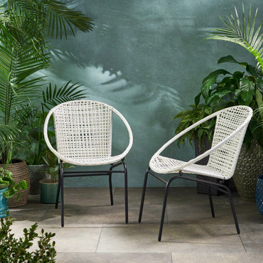 Set Of 2 Stylish Outdoor Wicker Chairs For Patio Garden Furniture