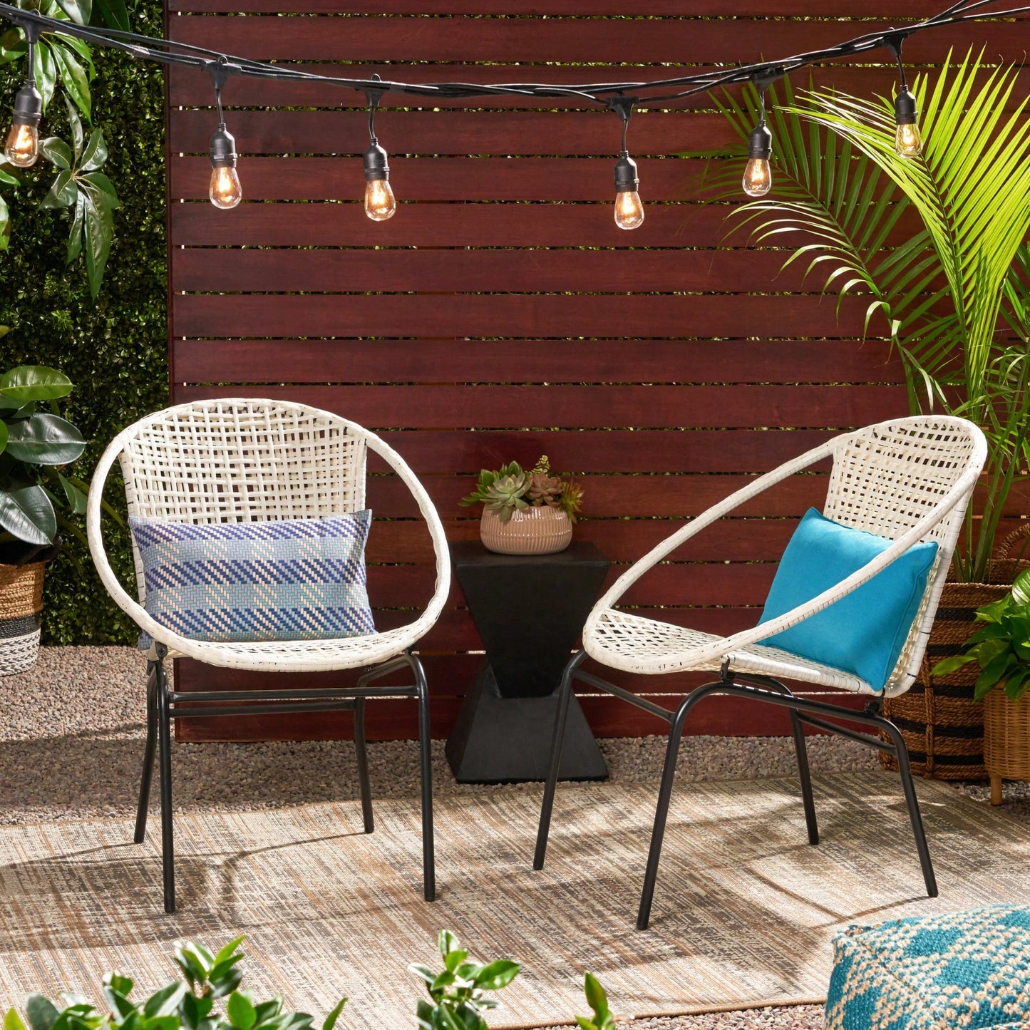 Set Of 2 Stylish Outdoor Wicker Chairs For Patio Garden Furniture