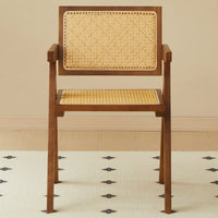 Set Of 2 Rubber Wood Dining Chairs With Rattan Weaving Armrests For Living Room Simple And Elegant Design Natural