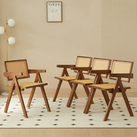 Set Of 2 Rubber Wood Dining Chairs With Rattan Weaving Armrests For Living Room Simple And Elegant Design Natural