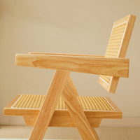 Set Of 2 Rubber Wood Dining Chairs With Rattan Weaving Armrests For Living Room Simple And Elegant Design Natural