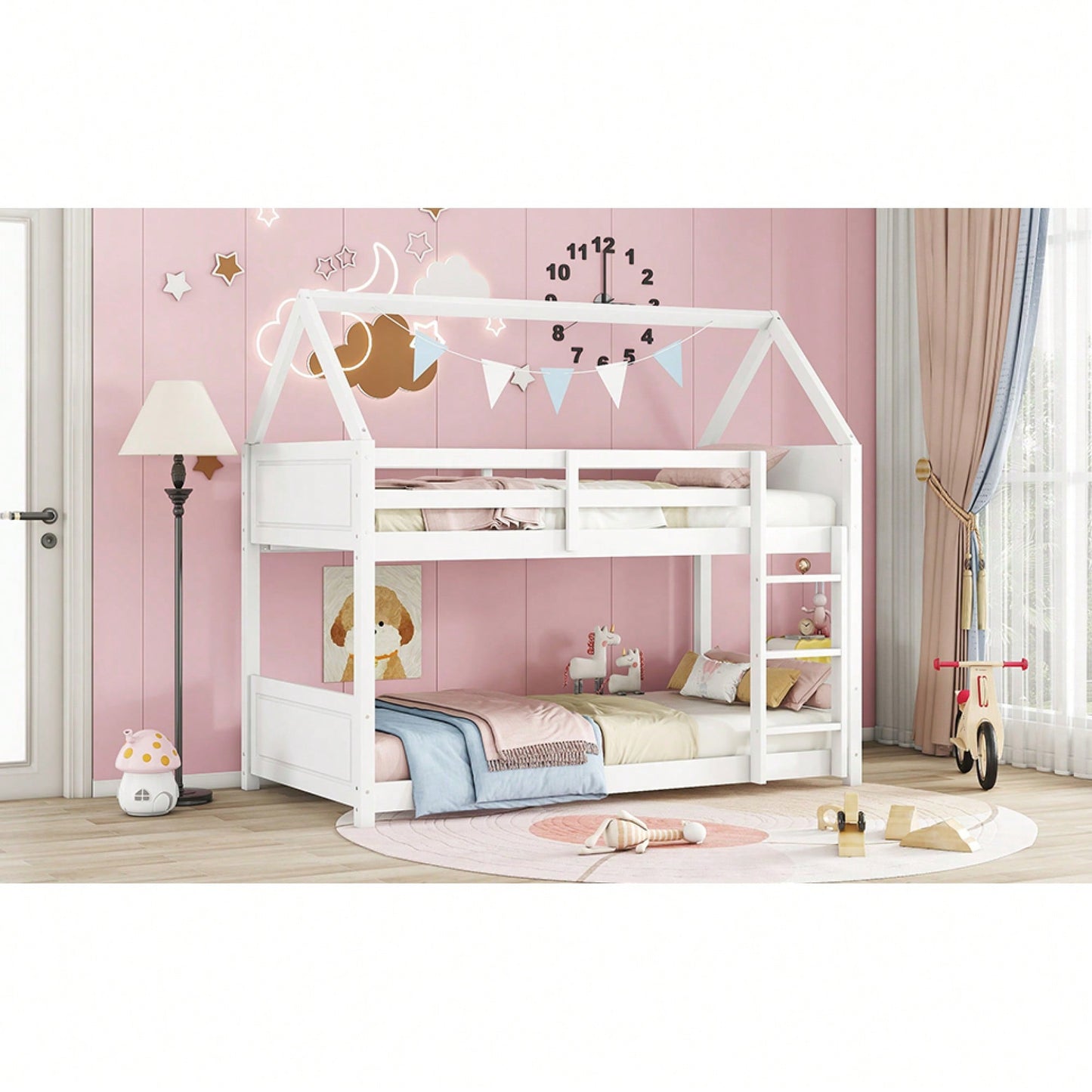 Twin Over Twin Bunk Bed With Headboards Footboards Guardrails And Ladder Rubber Wood Construction Light Grey