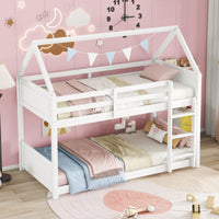 Twin Over Twin Bunk Bed With Headboards Footboards Guardrails And Ladder Rubber Wood Construction Light Grey