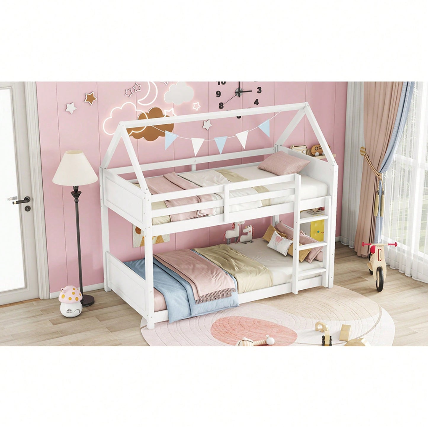 Twin Over Twin Bunk Bed With Headboards Footboards Guardrails And Ladder Rubber Wood Construction Light Grey