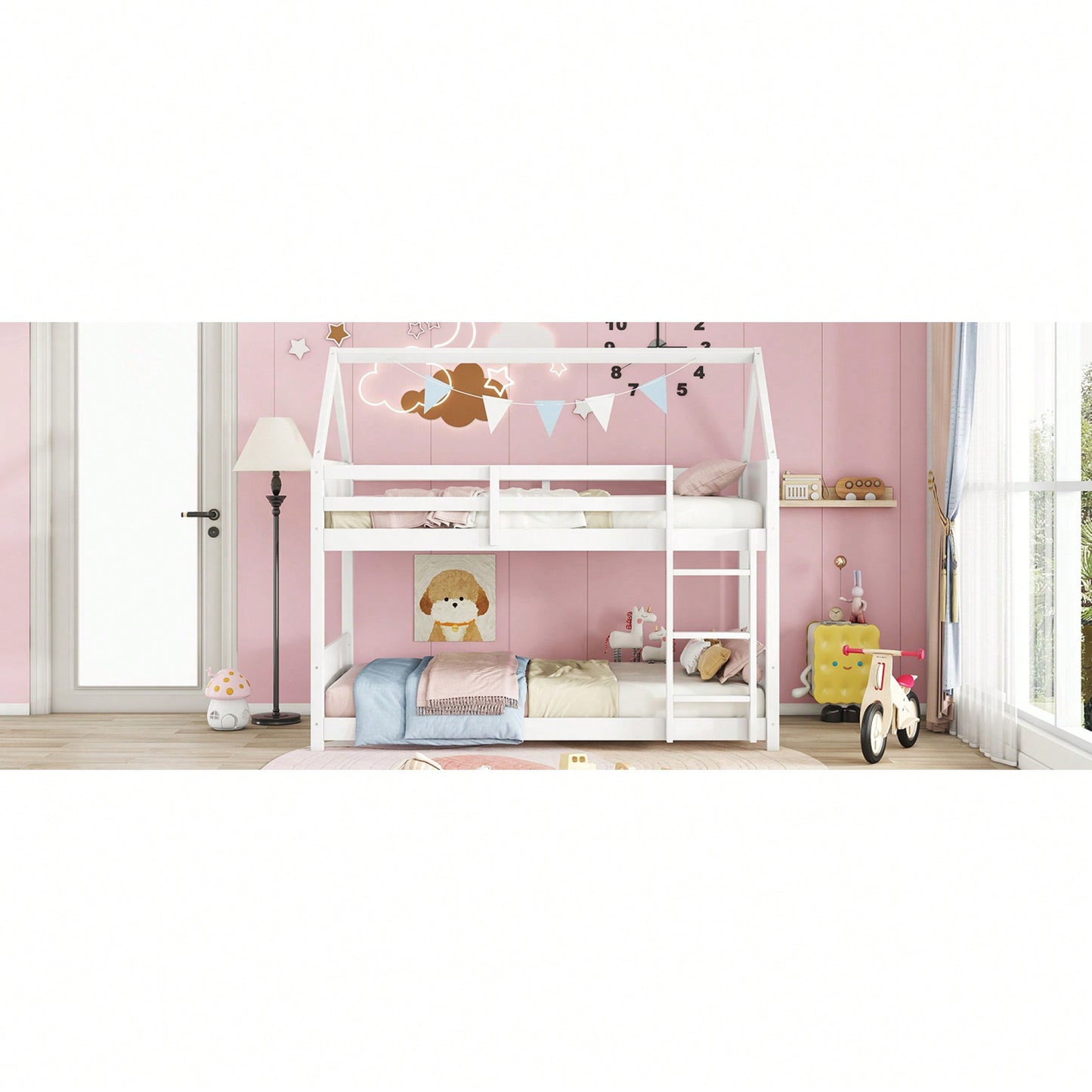 Twin Over Twin Bunk Bed With Headboards Footboards Guardrails And Ladder Rubber Wood Construction Light Grey