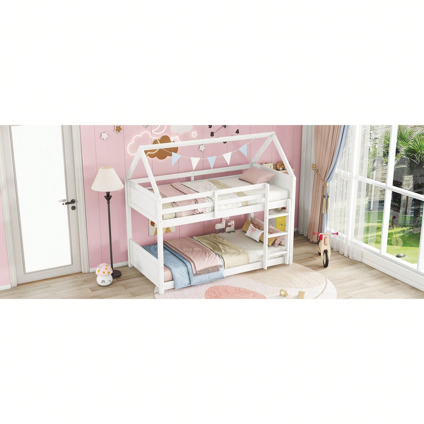 Twin Over Twin Bunk Bed With Headboards Footboards Guardrails And Ladder Rubber Wood Construction Light Grey