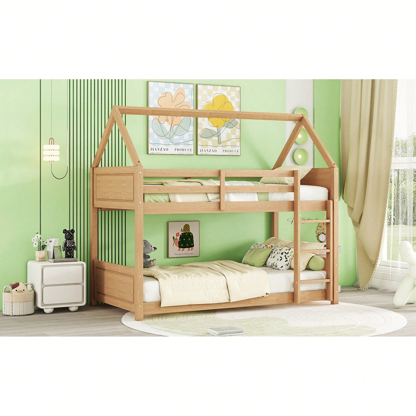 Twin Over Twin Bunk Bed With Headboards Footboards Guardrails And Ladder Rubber Wood Construction Light Grey