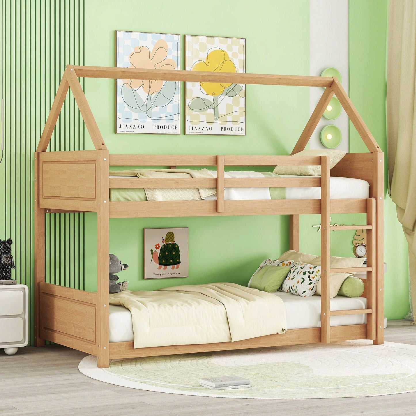 Twin Over Twin Bunk Bed With Headboards Footboards Guardrails And Ladder Rubber Wood Construction Light Grey