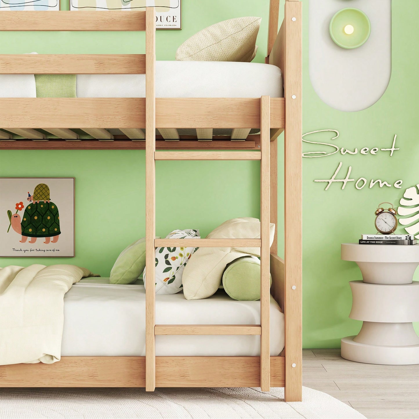 Twin Over Twin Bunk Bed With Headboards Footboards Guardrails And Ladder Rubber Wood Construction Light Grey