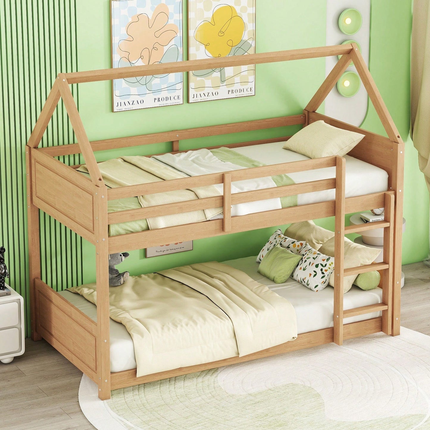 Twin Over Twin Bunk Bed With Headboards Footboards Guardrails And Ladder Rubber Wood Construction Light Grey