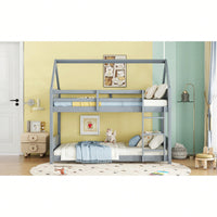 Twin Over Twin Bunk Bed With Headboards Footboards Guardrails And Ladder Rubber Wood Construction Light Grey