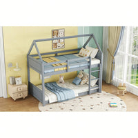 Twin Over Twin Bunk Bed With Headboards Footboards Guardrails And Ladder Rubber Wood Construction Light Grey