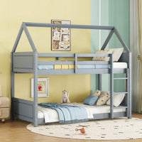 Twin Over Twin Bunk Bed With Headboards Footboards Guardrails And Ladder Rubber Wood Construction Light Grey