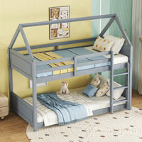 Twin Over Twin Bunk Bed With Headboards Footboards Guardrails And Ladder Rubber Wood Construction Light Grey