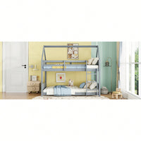 Twin Over Twin Bunk Bed With Headboards Footboards Guardrails And Ladder Rubber Wood Construction Light Grey