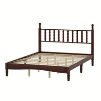 Retro White Queen Size Wood Platform Bed With Gourd Shaped Headboard And Wooden Slat Support