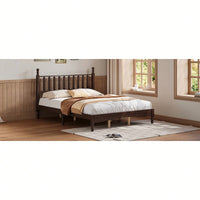 Retro White Queen Size Wood Platform Bed With Gourd Shaped Headboard And Wooden Slat Support