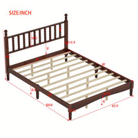 Retro White Queen Size Wood Platform Bed With Gourd Shaped Headboard And Wooden Slat Support