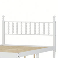 Retro White Queen Size Wood Platform Bed With Gourd Shaped Headboard And Wooden Slat Support