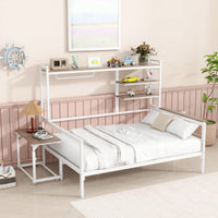 Versatile Metal Daybed With Adjustable Desk, Shelving Units, And Clothes Hanger In Black Finish