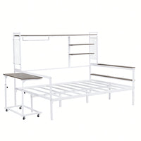 Versatile Metal Daybed With Adjustable Desk, Shelving Units, And Clothes Hanger In Black Finish