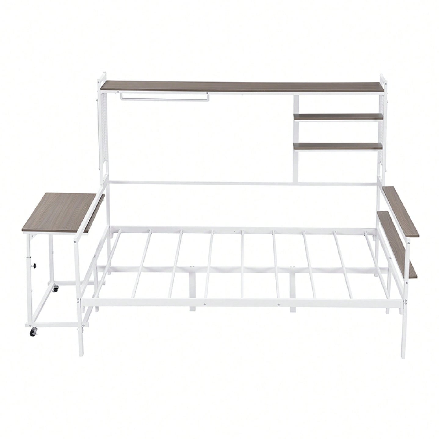 Versatile Metal Daybed With Adjustable Desk, Shelving Units, And Clothes Hanger In Black Finish