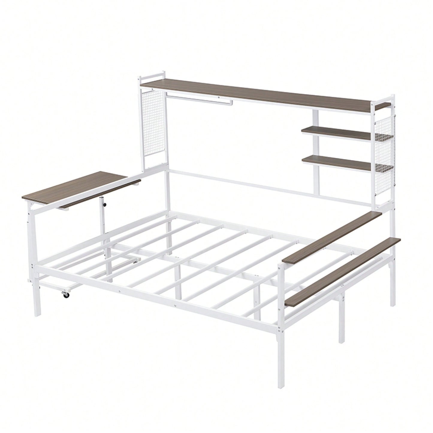 Versatile Metal Daybed With Adjustable Desk, Shelving Units, And Clothes Hanger In Black Finish