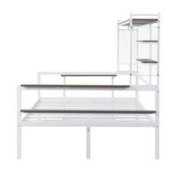 Versatile Metal Daybed With Adjustable Desk, Shelving Units, And Clothes Hanger In Black Finish