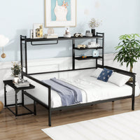 Versatile Metal Daybed With Adjustable Desk, Shelving Units, And Clothes Hanger In Black Finish