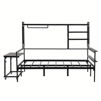 Versatile Metal Daybed With Adjustable Desk, Shelving Units, And Clothes Hanger In Black Finish