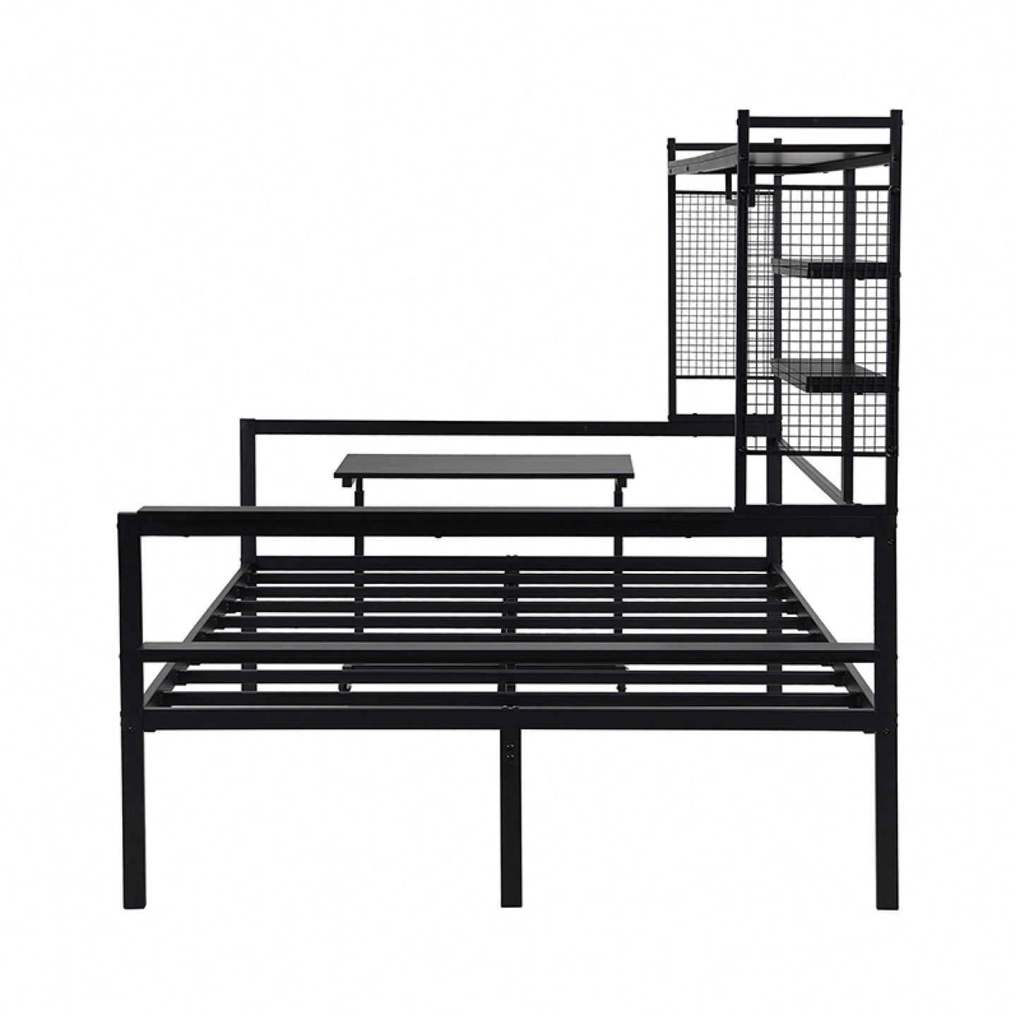 Versatile Metal Daybed With Adjustable Desk, Shelving Units, And Clothes Hanger In Black Finish