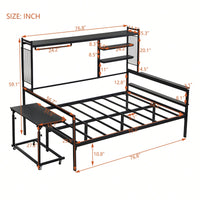 Versatile Metal Daybed With Adjustable Desk, Shelving Units, And Clothes Hanger In Black Finish