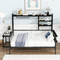 Versatile Metal Daybed With Adjustable Desk, Shelving Units, And Clothes Hanger In Black Finish