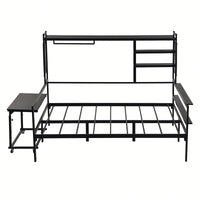 Versatile Metal Daybed With Adjustable Desk, Shelving Units, And Clothes Hanger In Black Finish