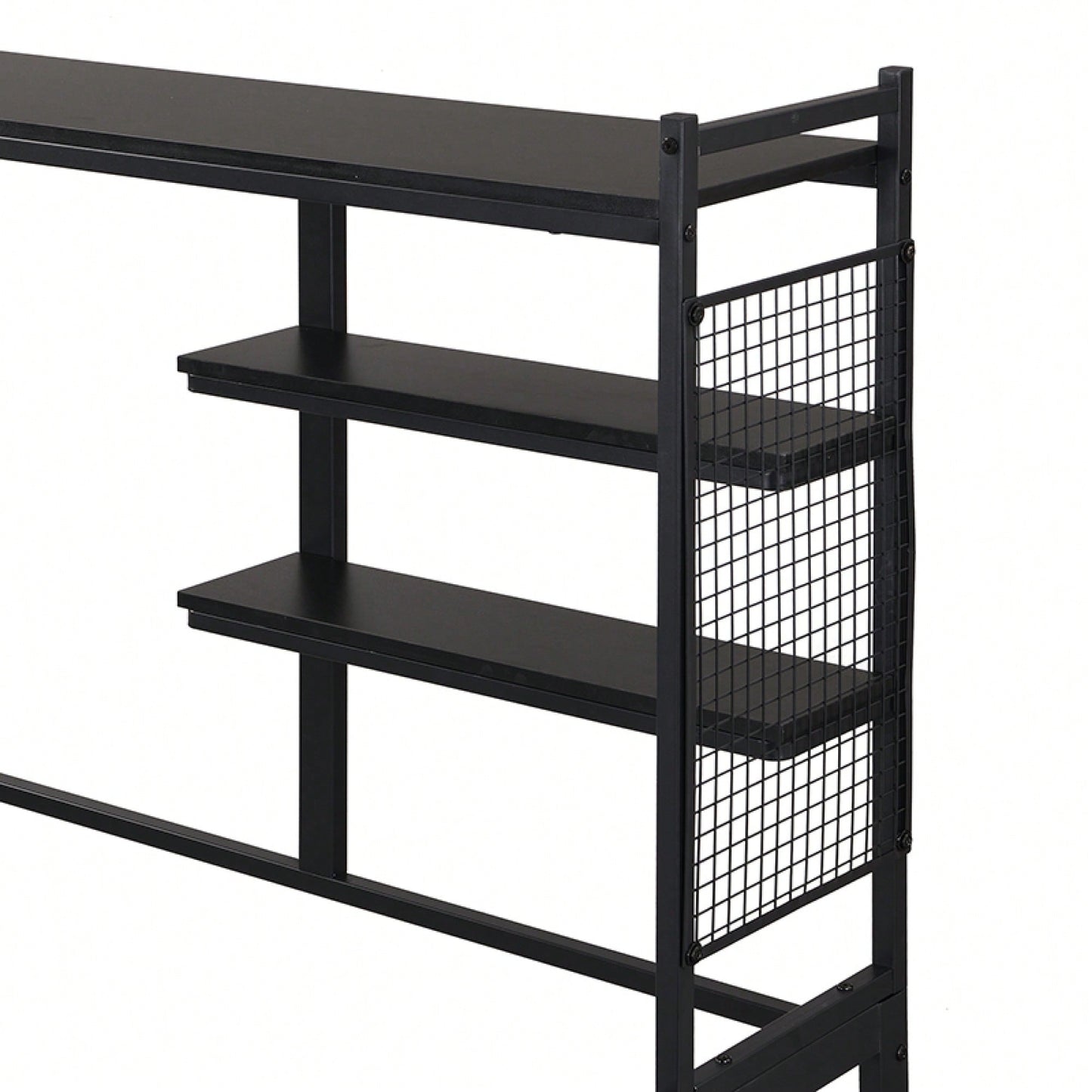 Versatile Metal Daybed With Adjustable Desk, Shelving Units, And Clothes Hanger In Black Finish