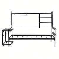 Versatile Twin Size Metal Daybed With Movable Desk, Metal Grid Design, Shelves And Clothes Hanger In White