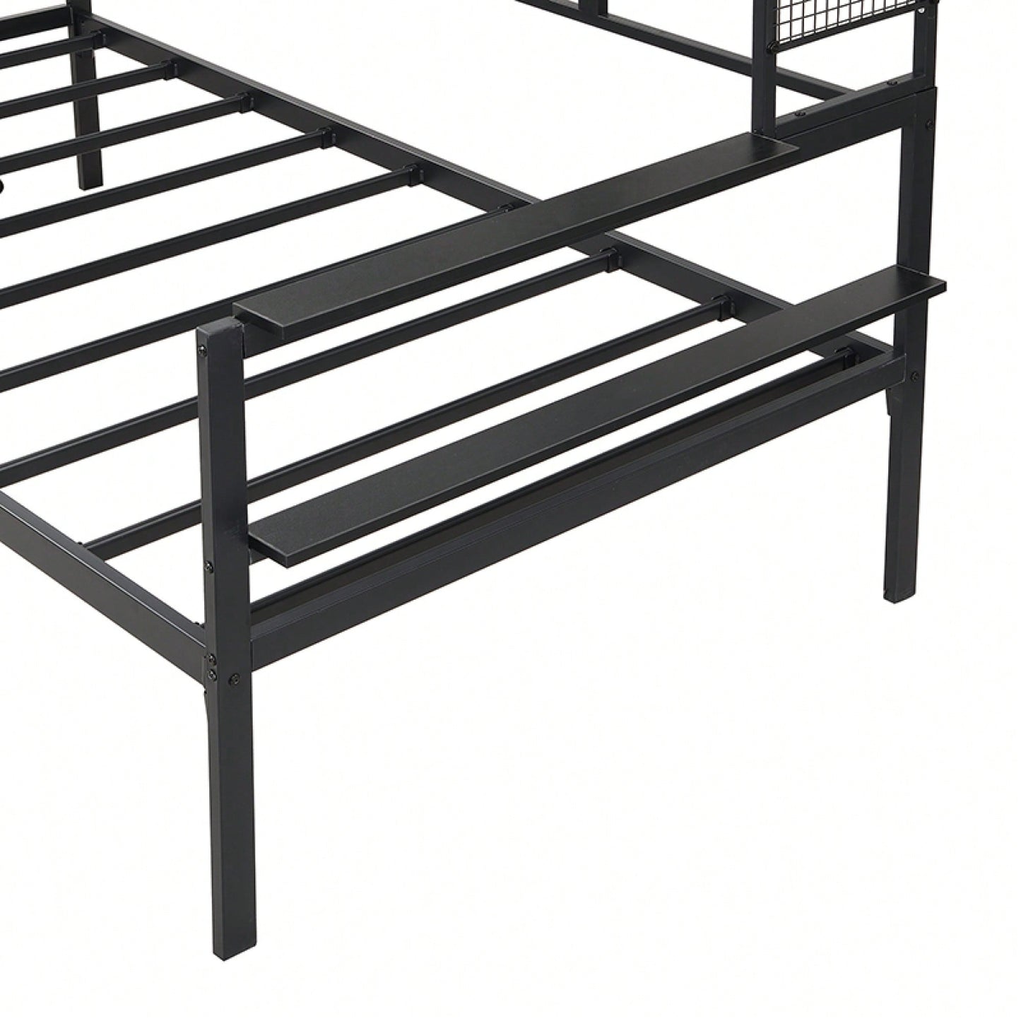 Versatile Twin Size Metal Daybed With Movable Desk, Metal Grid Design, Shelves And Clothes Hanger In White