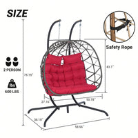 Cozy Two Person Outdoor Rattan Hanging Chair Wicker Egg Swing For Patio Relaxation