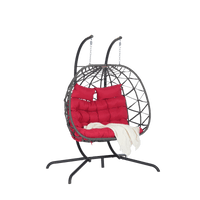 Cozy Two Person Outdoor Rattan Hanging Chair Wicker Egg Swing For Patio Relaxation