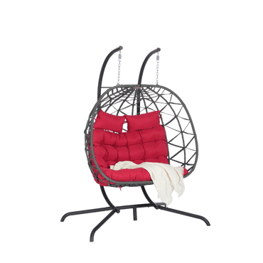 Cozy Two Person Outdoor Rattan Hanging Chair Wicker Egg Swing For Patio Relaxation