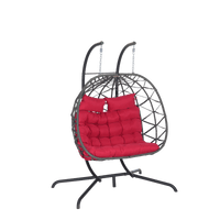 Cozy Two Person Outdoor Rattan Hanging Chair Wicker Egg Swing For Patio Relaxation