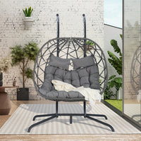 Cozy Two Person Outdoor Rattan Hanging Chair Wicker Egg Swing For Patio Relaxation