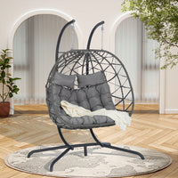 Cozy Two Person Outdoor Rattan Hanging Chair Wicker Egg Swing For Patio Relaxation