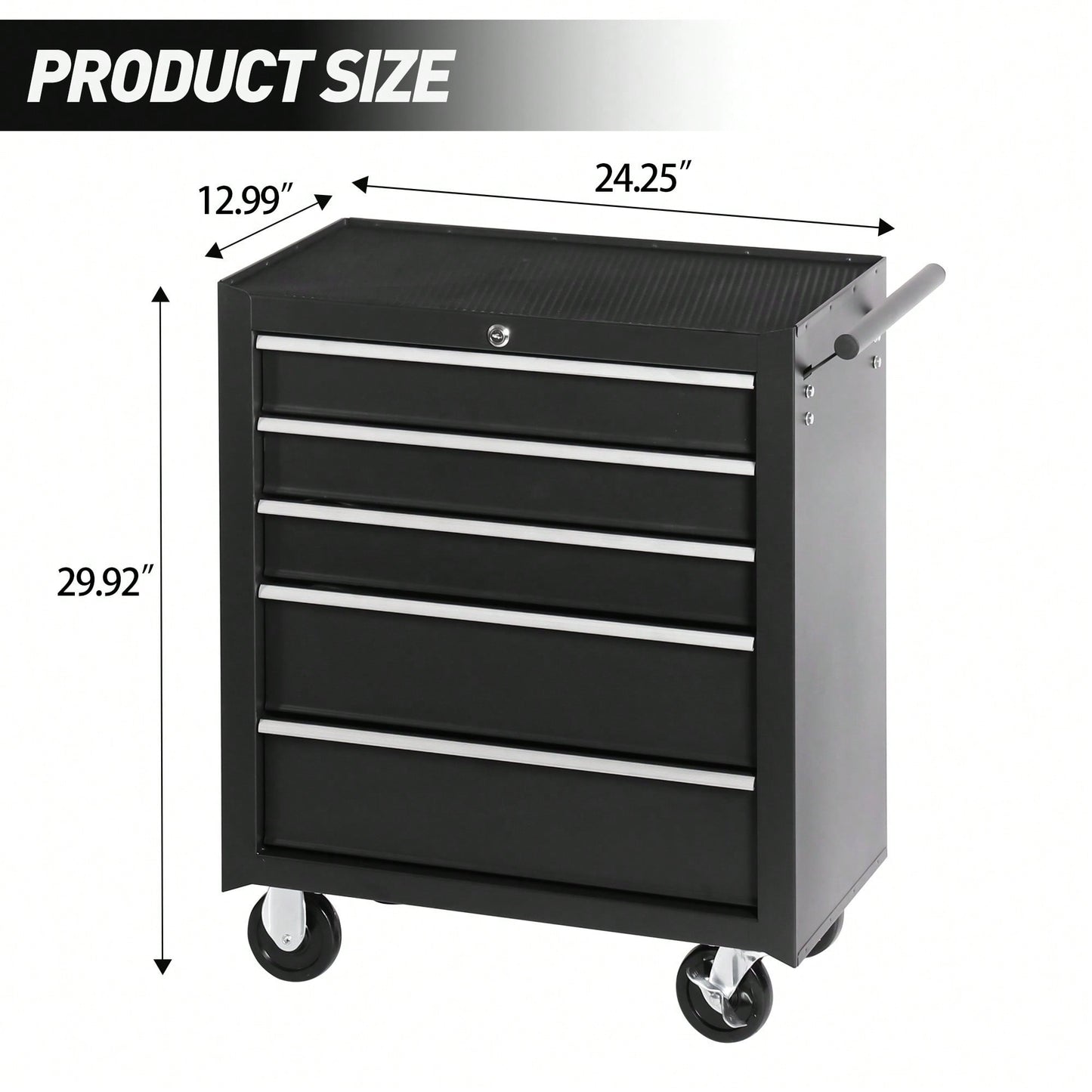 5-Drawer Mobile Tool Chest with Lock and Key Rolling Storage Cabinet Includes Cushion and Drawer Liners for Garage and Workshop Organization