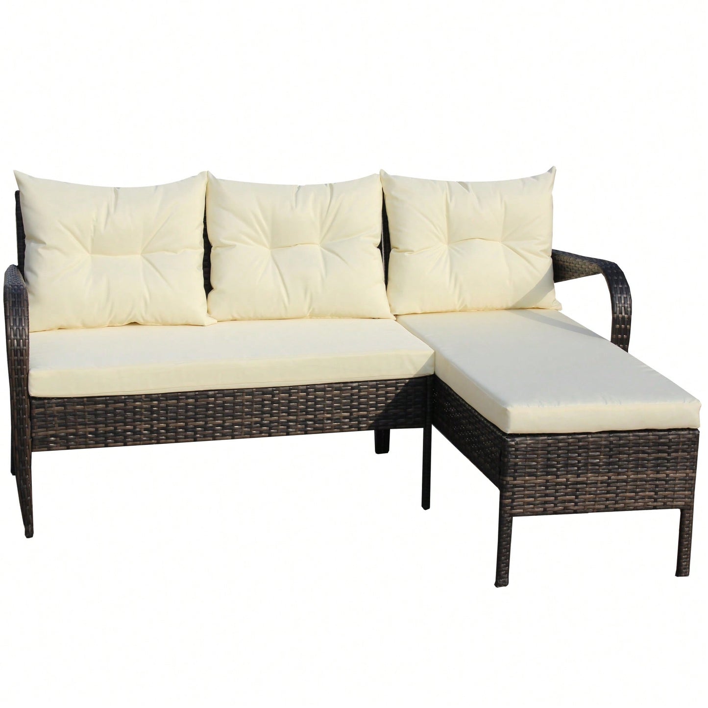 2 Piece Wicker Rattan Outdoor Patio Conversation Set With Beige Seat Cushions