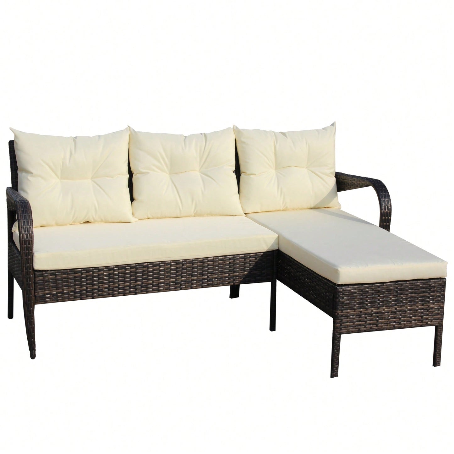 2 Piece Wicker Rattan Outdoor Patio Conversation Set With Beige Seat Cushions