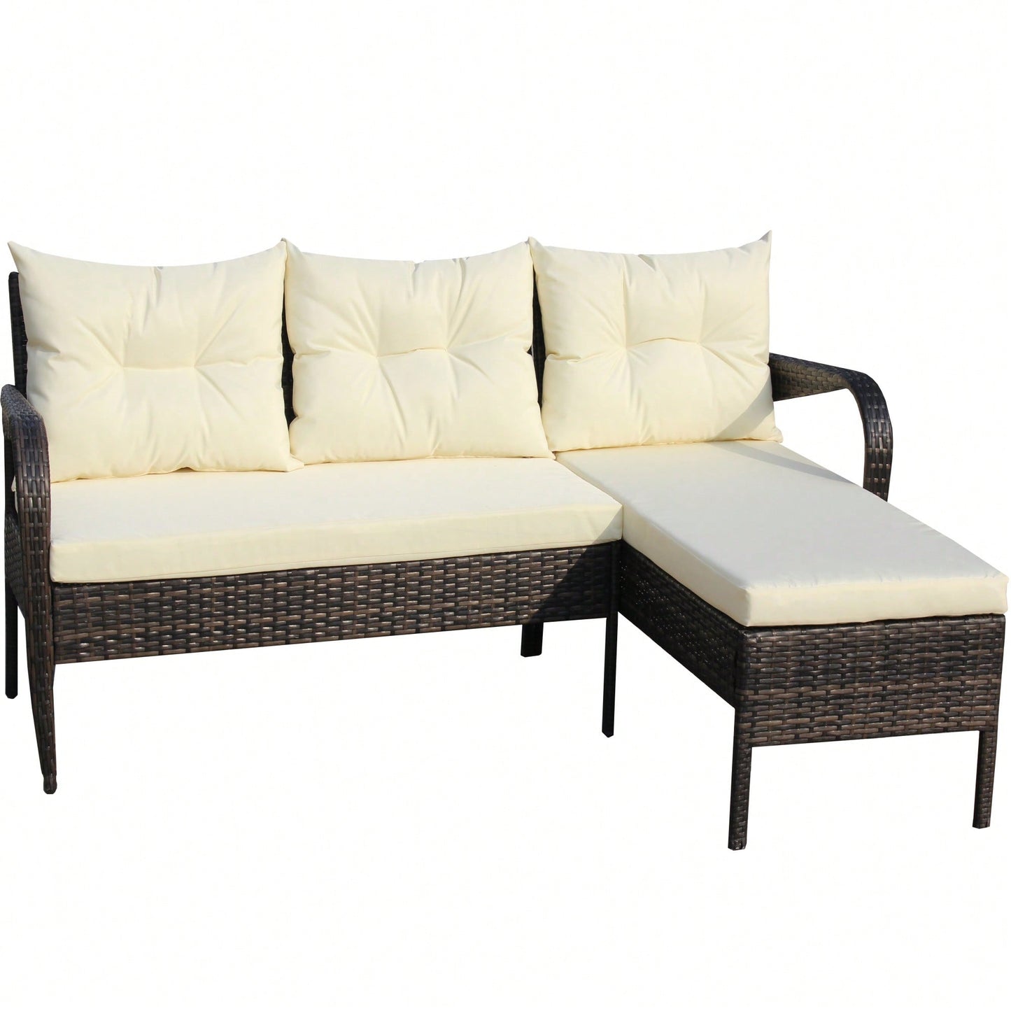 2 Piece Wicker Rattan Outdoor Patio Conversation Set With Beige Seat Cushions