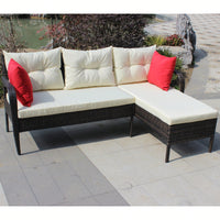 2 Piece Wicker Rattan Outdoor Patio Conversation Set With Beige Seat Cushions